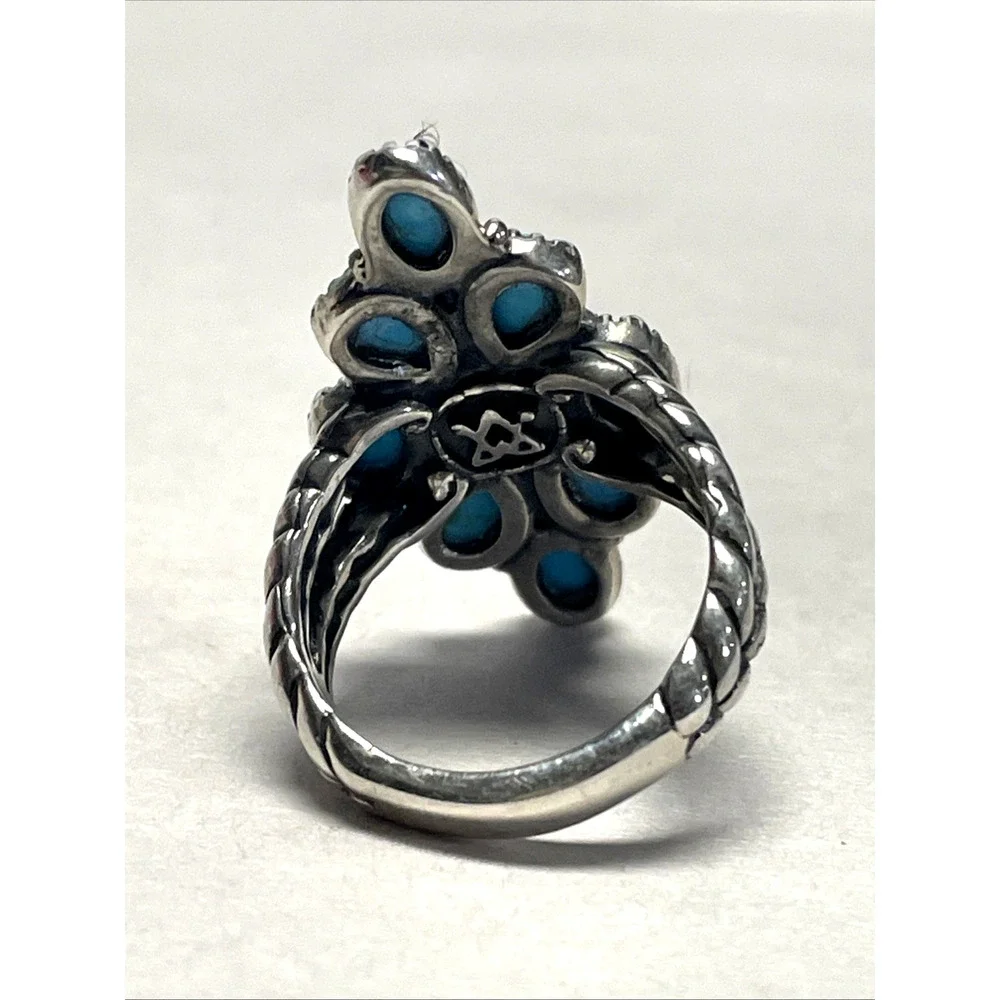 Carolyn Pollack 925 Sterling Silver Turquoise Cluster Ring Size 7.75 Statement